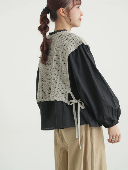 リバーレースラウンド切替ブラウス（オフホワイト/ブラック）｜TSUHARU by Samansa Mos2（ツハルバイサマンサモスモス）通販