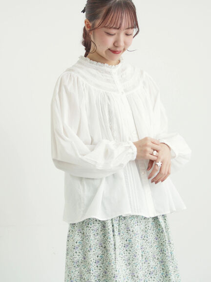 リバーレースラウンド切替ブラウス（オフホワイト/ブラック）｜TSUHARU by Samansa Mos2（ツハルバイサマンサモスモス）通販