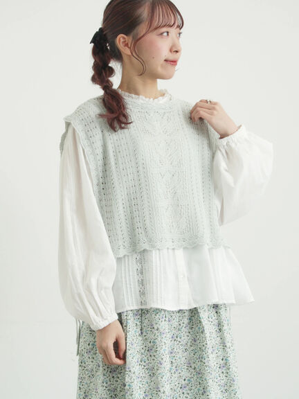 リバーレースラウンド切替ブラウス（オフホワイト/ブラック）｜TSUHARU by Samansa Mos2（ツハルバイサマンサモスモス）通販