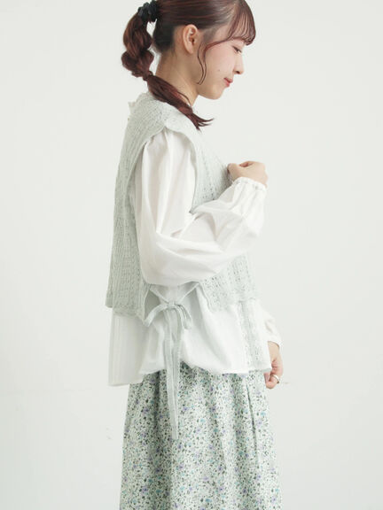 リバーレースラウンド切替ブラウス（オフホワイト/ブラック）｜TSUHARU by Samansa Mos2（ツハルバイサマンサモスモス）通販