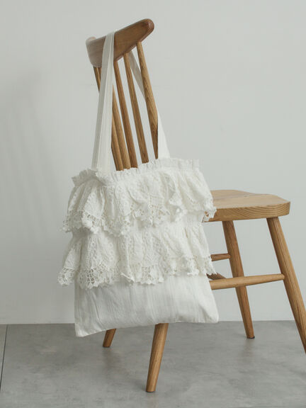 【WHITE COLLECTION】スカラップ刺繍トートバッグ（ホワイト）｜TSUHARU by Samansa Mos2（ツハルバイサマンサモスモス）通販