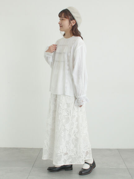【WHITE COLLECTION】リバーレースピンタックブラウス（ホワイト）｜TSUHARU by Samansa Mos2（ツハルバイサマンサモスモス）通販