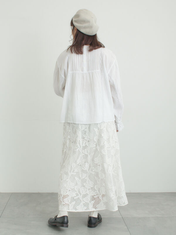 WHITE COLLECTION】リバーレースピンタックブラウス（ホワイト