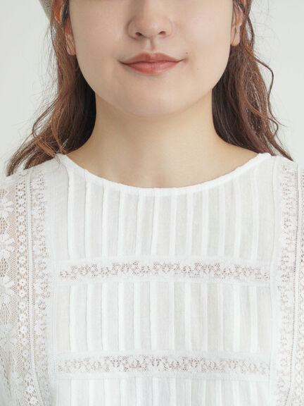 【WHITE COLLECTION】リバーレースピンタックブラウス（ホワイト）｜TSUHARU by Samansa Mos2（ツハルバイサマンサモスモス）通販