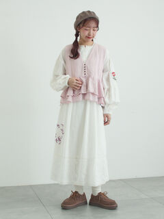 【WEB限定 Sサイズ】ランダム刺繍レース切替ワンピース TSUHARU by Samansa Mos2（ツハルバイサマンサモスモス） ワンピース