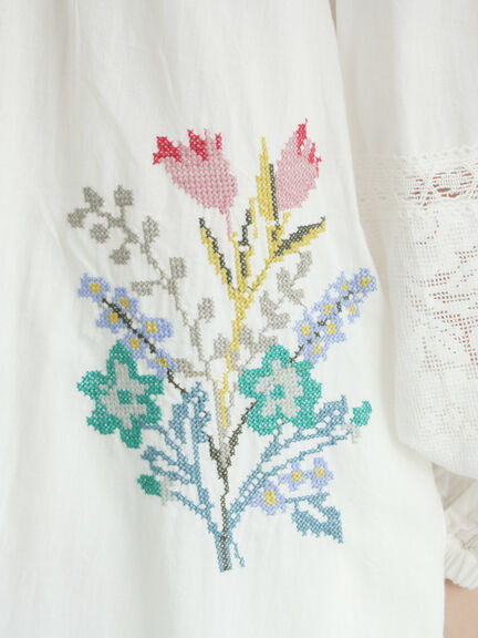 【WEB限定 Sサイズ】ランダム刺繍レース切替ワンピース（オフホワイト/チャコールグレー/ミント）｜TSUHARU by Samansa Mos2（ツハルバイサマンサモスモス）通販