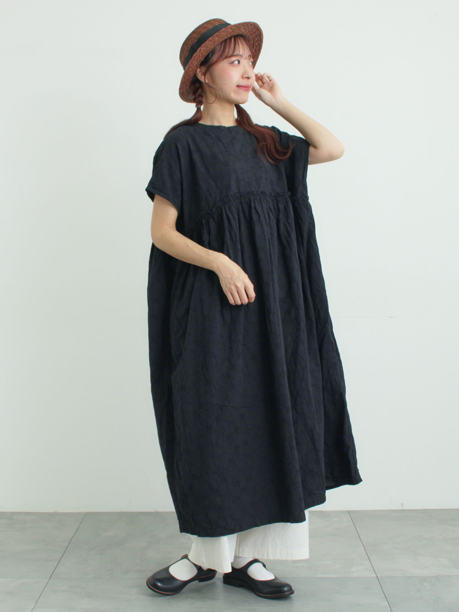 TUCKGATHER CAMIOP 定価57,200円　黒38 1点のみ tukuroi】コットンジャカードワンピース《WEB限定》（ブラック/ブルー