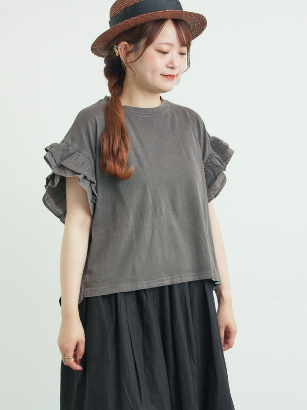 Tukuruhito 直接受渡し tukuroi】コットンシルケット天竺フリルプルオーバー《WEB限定