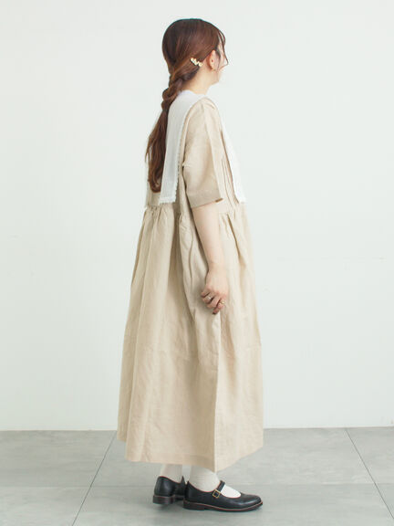 【WEB限定 Sサイズ】メッシュ花刺繍ベスト付きワンピース（チャコールグレー/ベージュ）｜TSUHARU by Samansa Mos2（ツハルバイサマンサモスモス）通販