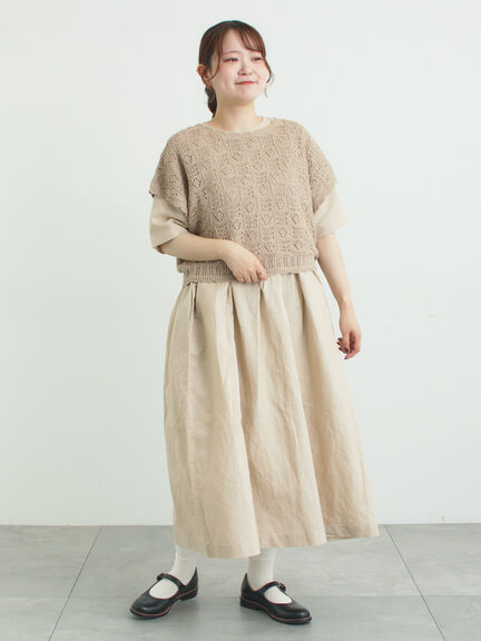 【WEB限定 Sサイズ】メッシュ花刺繍ベスト付きワンピース（チャコールグレー/ベージュ）｜TSUHARU by Samansa Mos2（ツハルバイサマンサモスモス）通販