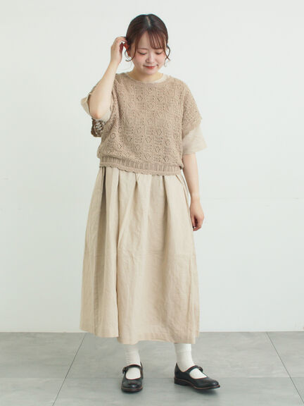 【WEB限定 Sサイズ】メッシュ花刺繍ベスト付きワンピース（チャコールグレー/ベージュ）｜TSUHARU by Samansa Mos2（ツハルバイサマンサモスモス）通販