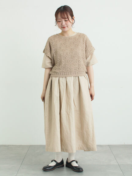【WEB限定 Sサイズ】メッシュ花刺繍ベスト付きワンピース（チャコールグレー/ベージュ）｜TSUHARU by Samansa Mos2（ツハルバイサマンサモスモス）通販