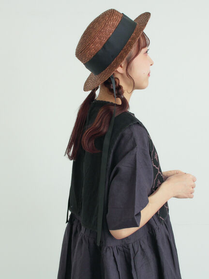 【WEB限定 Sサイズ】メッシュ花刺繍ベスト付きワンピース（チャコールグレー/ベージュ）｜TSUHARU by Samansa Mos2（ツハルバイサマンサモスモス）通販