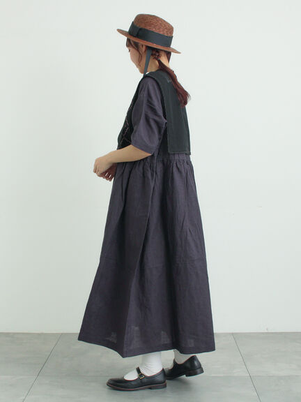 【WEB限定 Sサイズ】メッシュ花刺繍ベスト付きワンピース（チャコールグレー/ベージュ）｜TSUHARU by Samansa Mos2（ツハルバイサマンサモスモス）通販