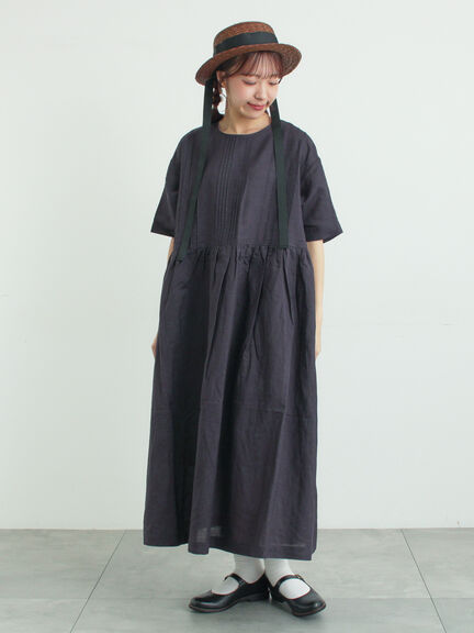 【WEB限定 Sサイズ】メッシュ花刺繍ベスト付きワンピース（チャコールグレー/ベージュ）｜TSUHARU by Samansa Mos2（ツハルバイサマンサモスモス）通販