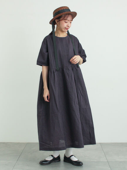 【WEB限定 Sサイズ】メッシュ花刺繍ベスト付きワンピース（チャコールグレー/ベージュ）｜TSUHARU by Samansa Mos2（ツハルバイサマンサモスモス）通販