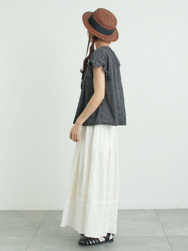裾切替オーバーレーススカート（ホワイト/ブラック/ミント/ボトムス