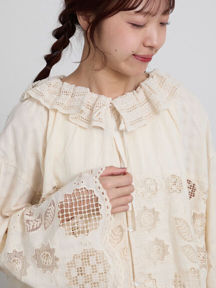 【ecru×brown collection】レースブラウス（ブラウン/エクリュ）｜TSUHARU by Samansa Mos2（ツハルバイサマンサモスモス）通販