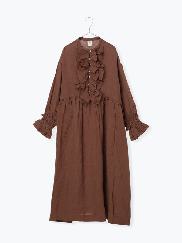 【ecru×brown collection】リネンフリルワンピース【WEB限定 Sサイズ】（ブラウン）｜TSUHARU by Samansa Mos2（ツハルバイサマンサモスモス）通販