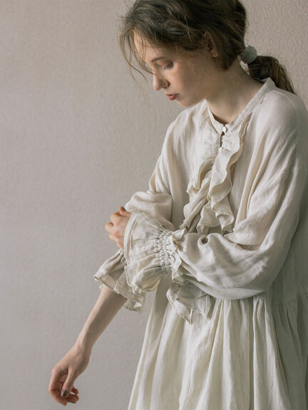 【ecru×brown collection】リネンフリルワンピース【WEB限定 Sサイズ】（ブラウン/エクリュ）｜TSUHARU by Samansa Mos2（ツハルバイサマンサモスモス）通販