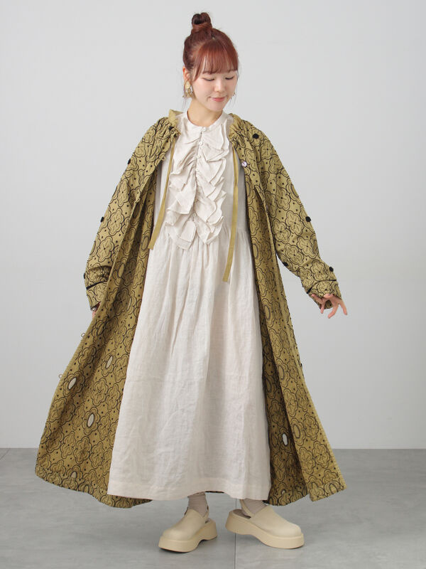 ecru×brown collection】リネンフリルワンピース【WEB限定 Sサイズ