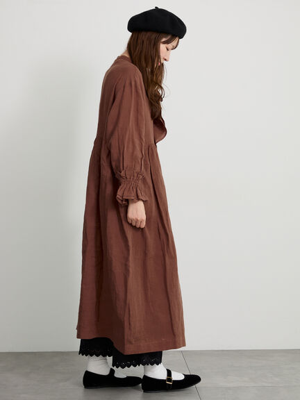 【ecru×brown collection】リネンフリルワンピース【WEB限定 Sサイズ】（ブラウン/エクリュ）｜TSUHARU by Samansa Mos2（ツハルバイサマンサモスモス）通販