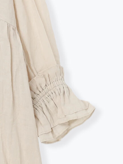 【ecru×brown collection】リネンフリルワンピース【WEB限定 Sサイズ】（ブラウン/エクリュ）｜TSUHARU by Samansa Mos2（ツハルバイサマンサモスモス）通販