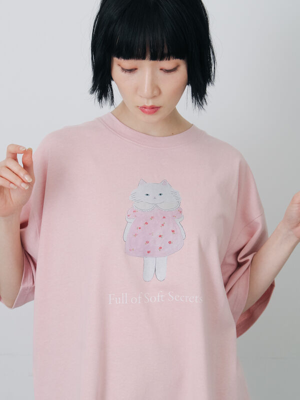 さて×TSUHARU】イラスト柄プリントTシャツ（ピンク/キナリ/トップス/T
