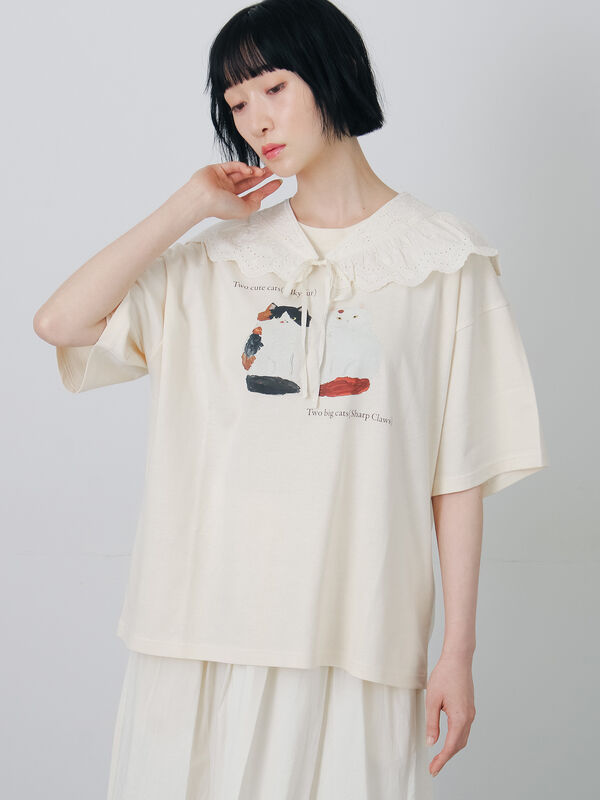 さて×TSUHARU】イラスト柄プリントTシャツ（ピンク/キナリ/トップス/T