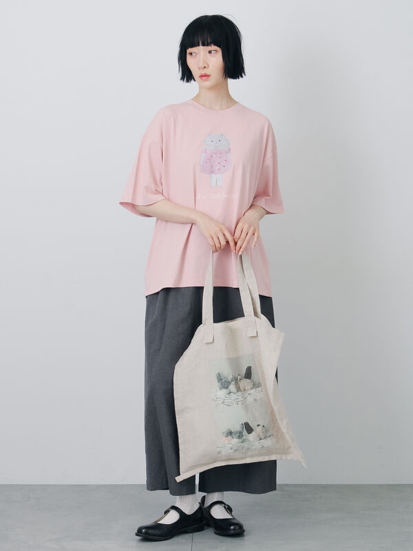 さて×TSUHARU】イラスト柄プリントTシャツ（ピンク/キナリ/トップス/T