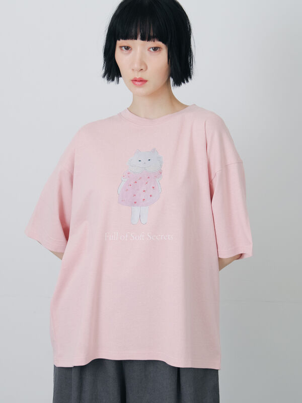 さて×TSUHARU】イラスト柄プリントTシャツ（ピンク/キナリ/トップス/T