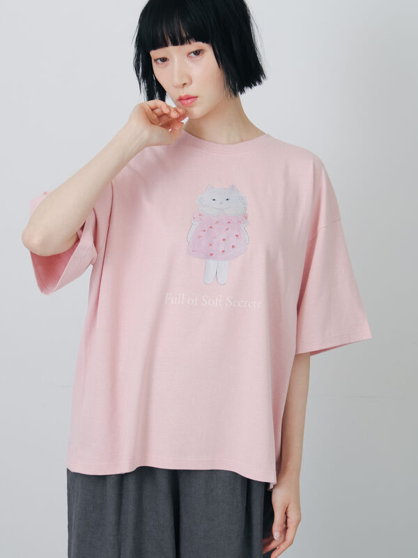 さて×TSUHARU】イラスト柄プリントTシャツ（ピンク/キナリ/トップス/T