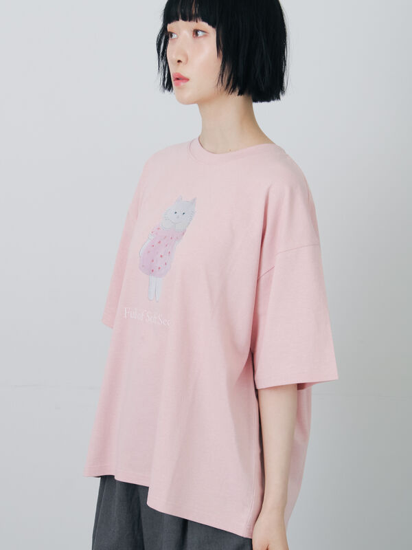 さて×TSUHARU】イラスト柄プリントTシャツ（ピンク/キナリ/トップス/T