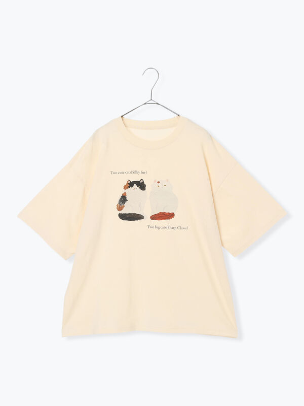 さて×TSUHARU】イラスト柄プリントTシャツ（ピンク/キナリ/トップス/T
