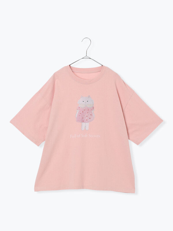 さて×TSUHARU】イラスト柄プリントTシャツ（ピンク/キナリ/トップス/T