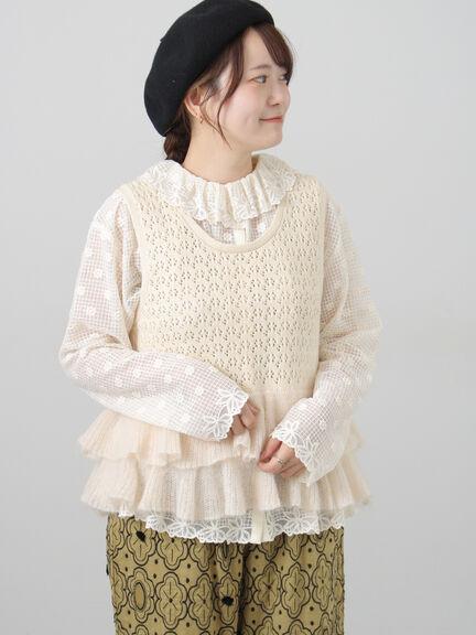 【ecru×brown collection】裾フリル前後ベスト（ブラウン/エクリュ）｜TSUHARU by Samansa Mos2（ツハルバイサマンサモスモス）通販