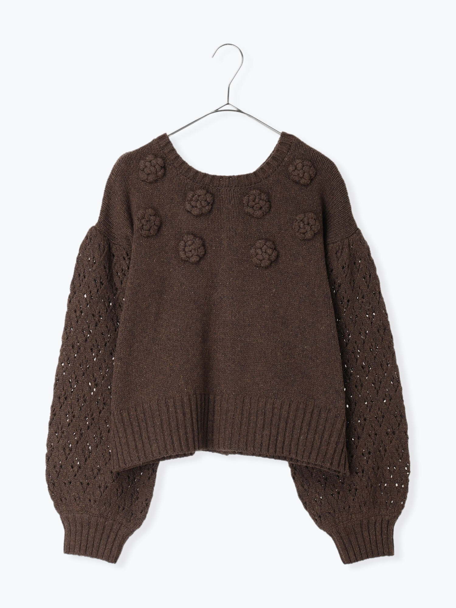 Embroidery collection】フラワー前後着ニット（ベージュ/ダーク