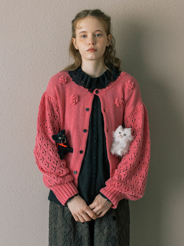 Embroidery collection】フラワー前後着ニット（ベージュ/ダーク