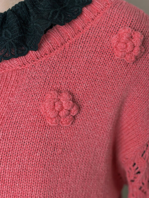 Embroidery collection】フラワー前後着ニット（ベージュ/ダーク
