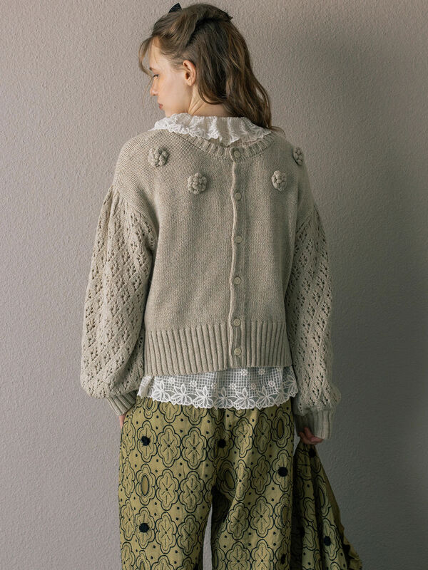Embroidery collection】フラワー前後着ニット（ベージュ/ダーク