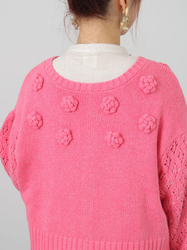 Embroidery collection】フラワー前後着ニット（ベージュ/ダーク