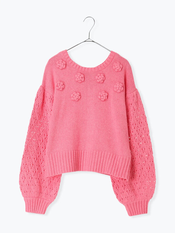 Embroidery collection】フラワー前後着ニット（ベージュ/ダーク