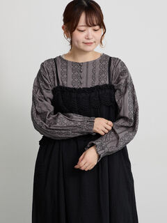 難あり・Ozz on hikozoh 2wayチュニック　ドラゴン刺繍 総刺繍チュニックブラウス（チャコールグレー/キナリ/トップス