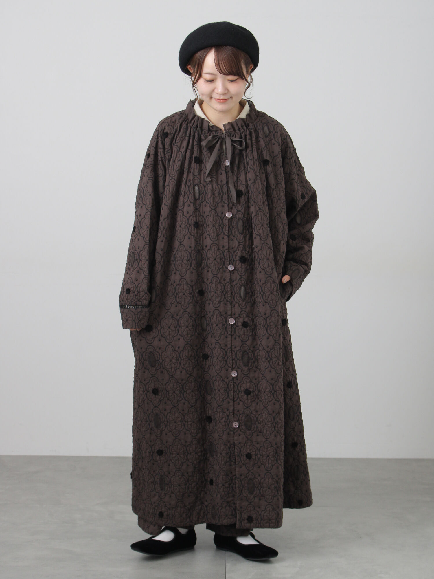 Embroidery collection】総刺繍コート（チャコールグレー/ピスタチオ