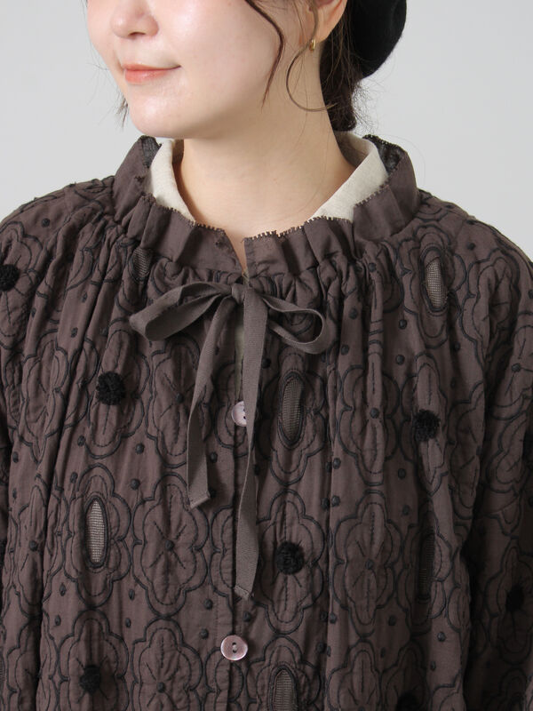 Embroidery collection】総刺繍コート（チャコールグレー/ピスタチオ