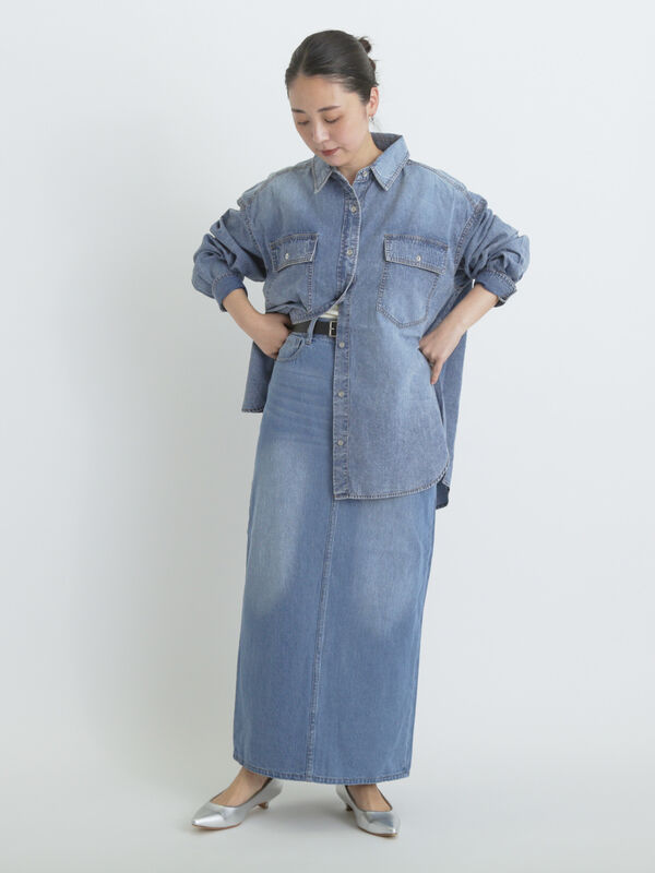 セール】 デニムオーバーサイズシャツ（グレー/ブルー/トップス/シャツ