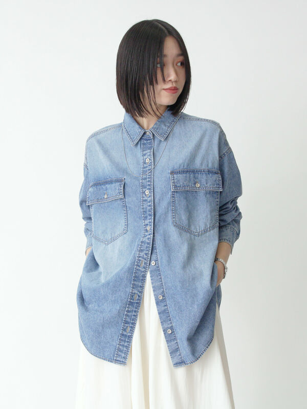 セール】 デニムオーバーサイズシャツ（グレー/ブルー/トップス/シャツ