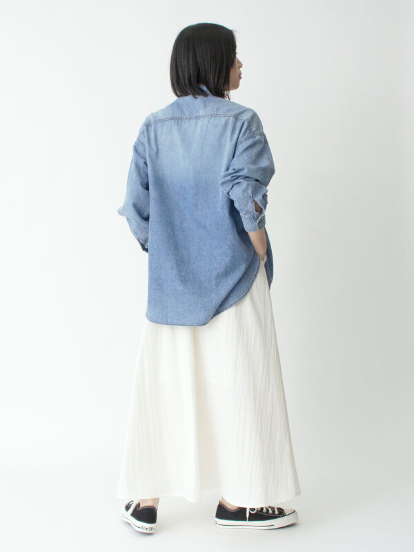 セール】 デニムオーバーサイズシャツ（グレー/ブルー/トップス