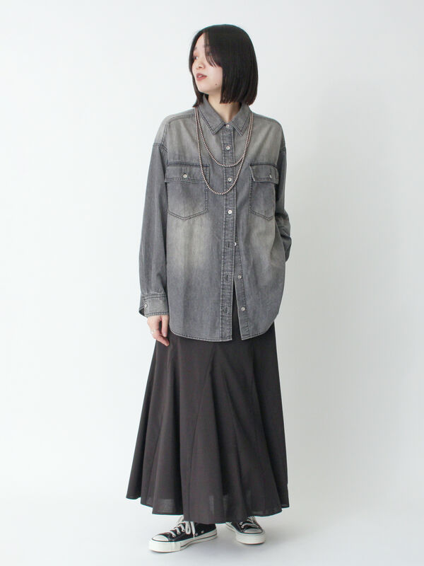 セール】 デニムオーバーサイズシャツ（グレー/ブルー/トップス/シャツ
