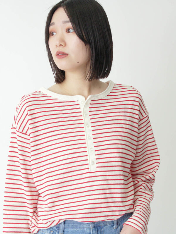 セール】 2wayヘンリーネックプルオーバー（ブラック/レッド/キナリ